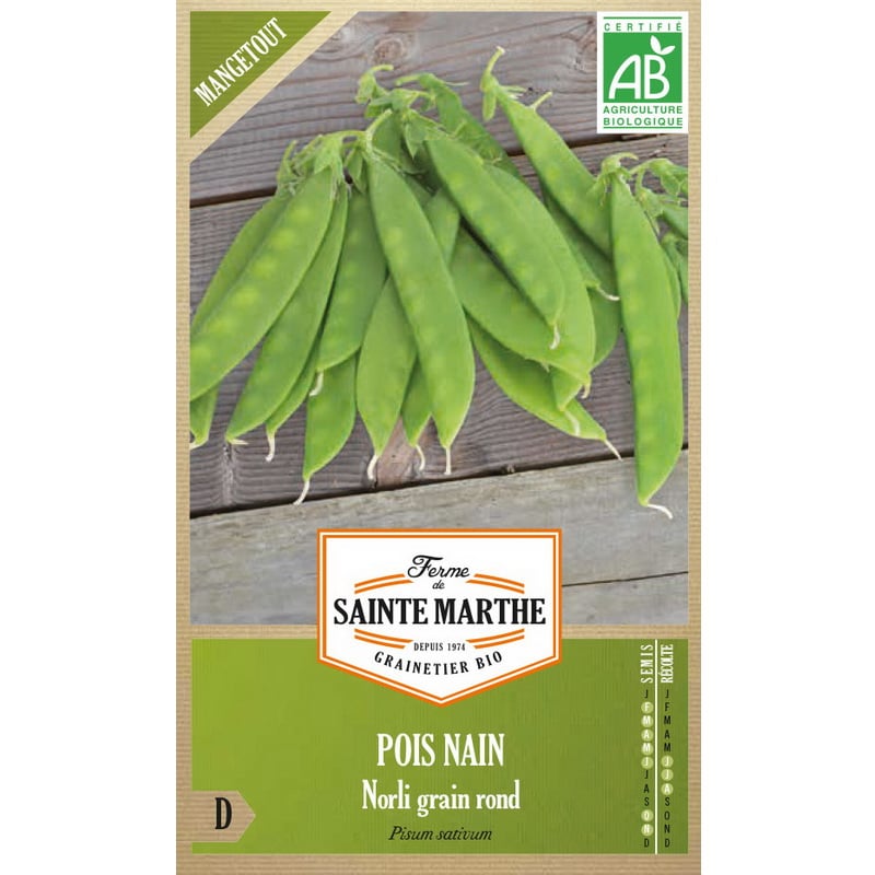 Semences bio - 81010--BOITE--POIS-Nain-Norli-Grain-Rond-Mangetout--RECTO - Ferme de Sainte Marthe