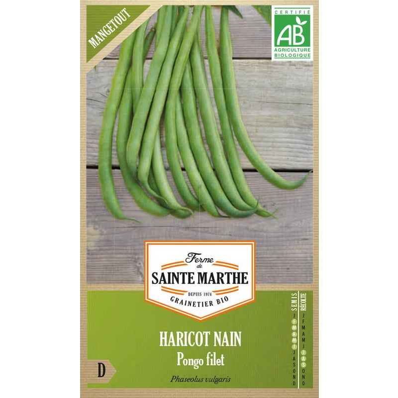 Semences bio - 81212--BOITE--HARICOT-Nain-Pongo-Filet-Mangetout--RECTO - Ferme de Sainte Marthe