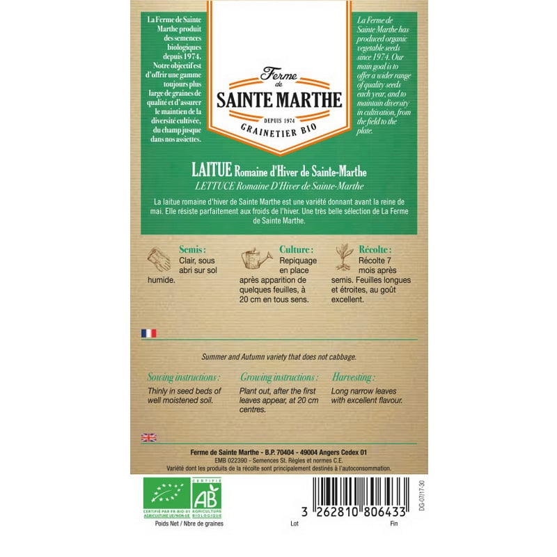 Semences bio - 80643--SACHET--LAITUE-Romaine-d_Hiver-de-Sainte-Marthe--VERSO - Ferme de Sainte Marthe