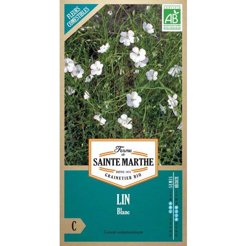 Semences bio - 82005--SACHET--LIN-Blanc--RECTO - Ferme de Sainte Marthe