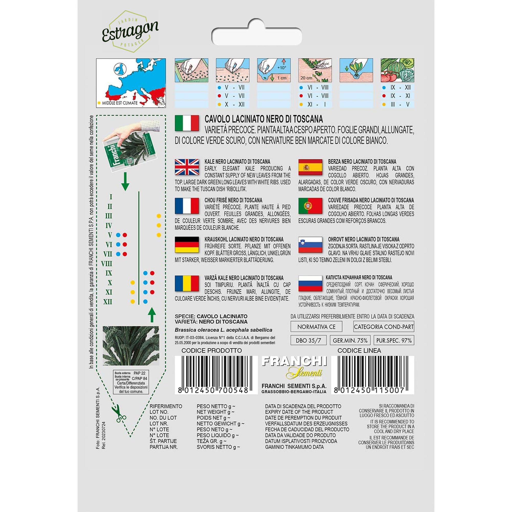 8012450700548 - DBO35-7 - Graines - Chou frise noir de Toscane - Cavolo laciniato nero di Toscano