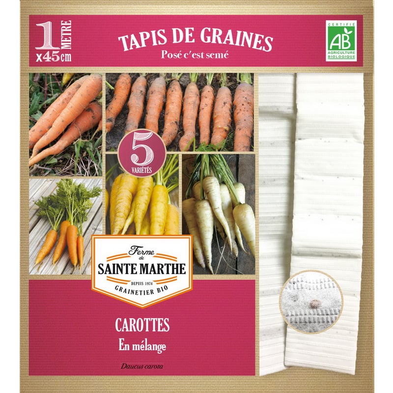Semences bio - 952733--TAPIS--CAROTTES-5-rangs-de-5-variétés--RECTO - Ferme de Sainte Marthe