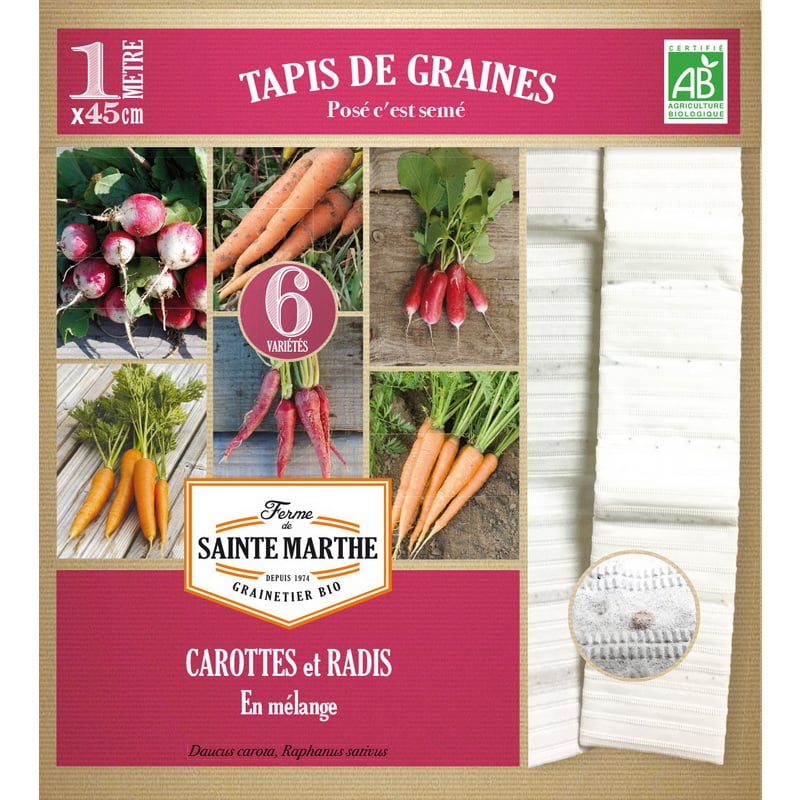 Semences bio - 952734--TAPIS--CAROTTES-et-RADIS-6-rangs-de-6-variétés--RECTO - Ferme de Sainte Marthe