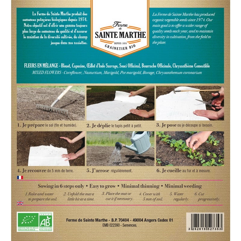 Semences bio - 952735--TAPIS--FLEURS-Comestibles-et-utiles-en-mélange--VERSO - Ferme de Sainte Marthe