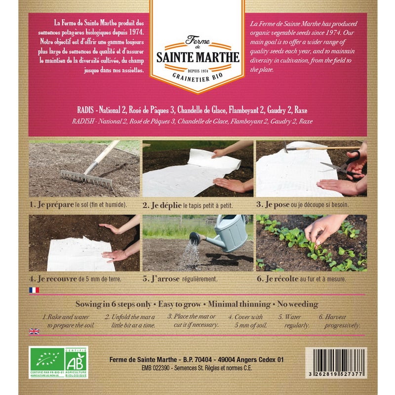 Semences bio - 952737--TAPIS--RADIS-6-rangs-de-6-variétés--VERSO - Ferme de Sainte Marthe