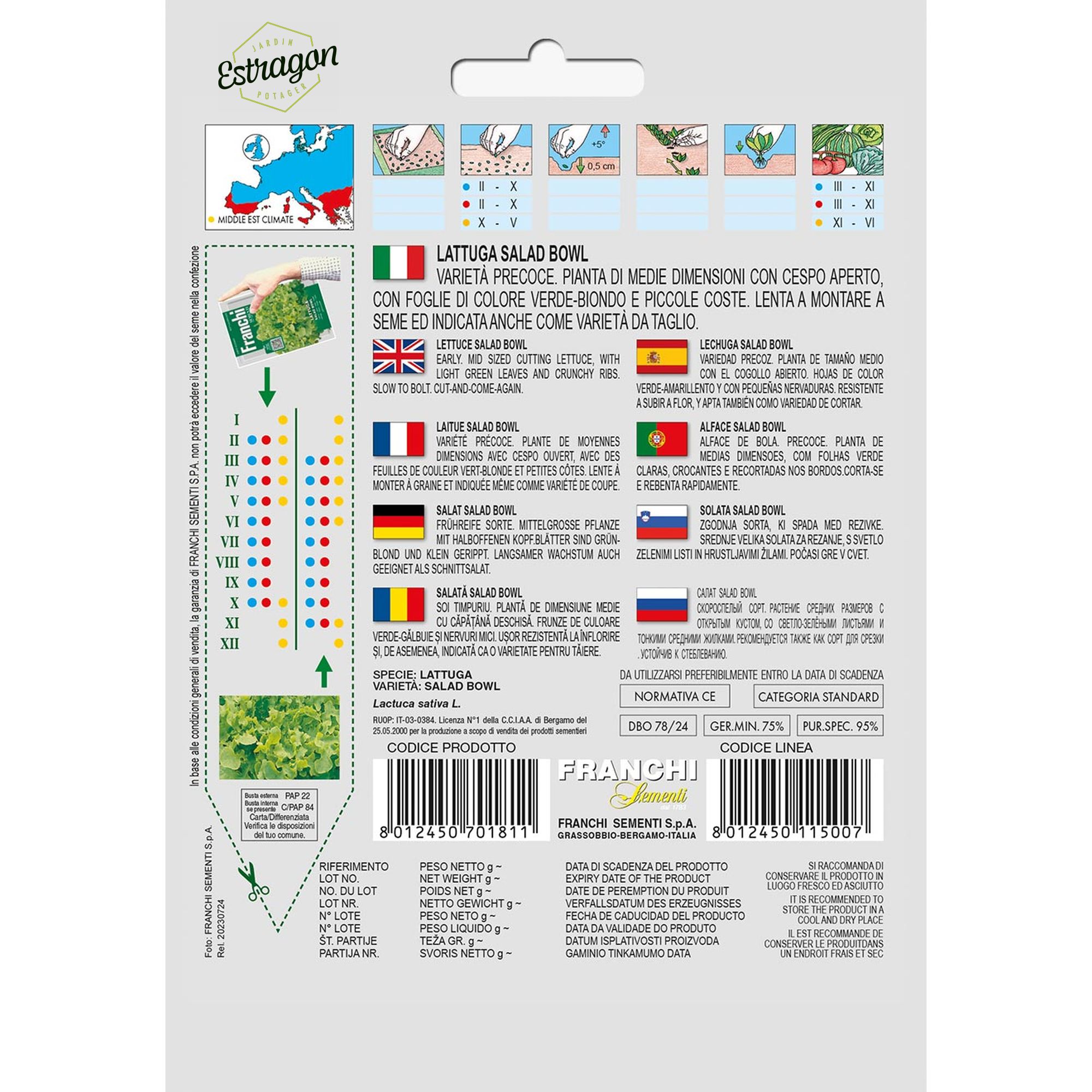 8012450701811 - DBO78-24 - Graines - Laitue Salad Bowl - Lattuga Salad Bowl - 7 gr - Franchi -V