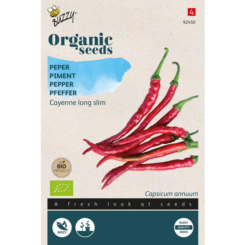 Semences bio - 92450 PIMENT CAYENNE LONG SLIM - BUZZY Organic