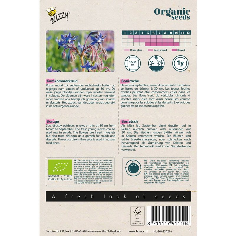 Semences bio - 91110_1 BOURRACHE - BUZZY Organic