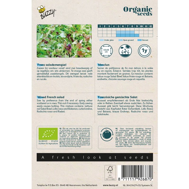 Semences bio - 92687_1 MELANGE DE SALADE FRANÇAISE - BUZZY Organic