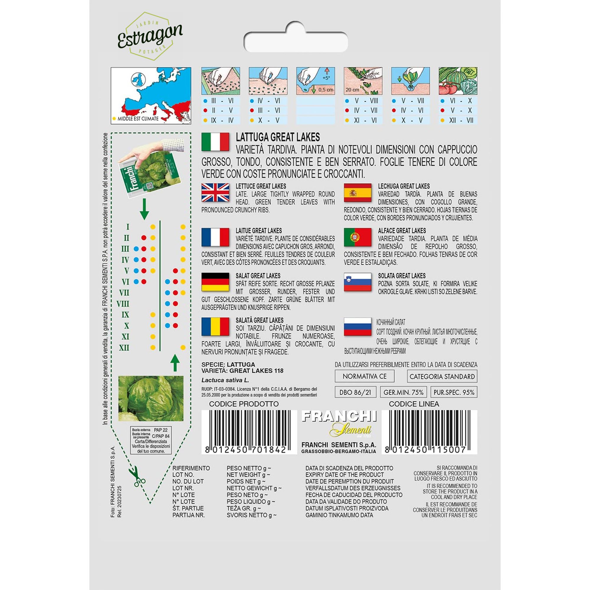 8012450701842 - DBO86-21 - Graines - Laitue - Lattuga Great Lakes 118 - 5 gr - Franchi -V