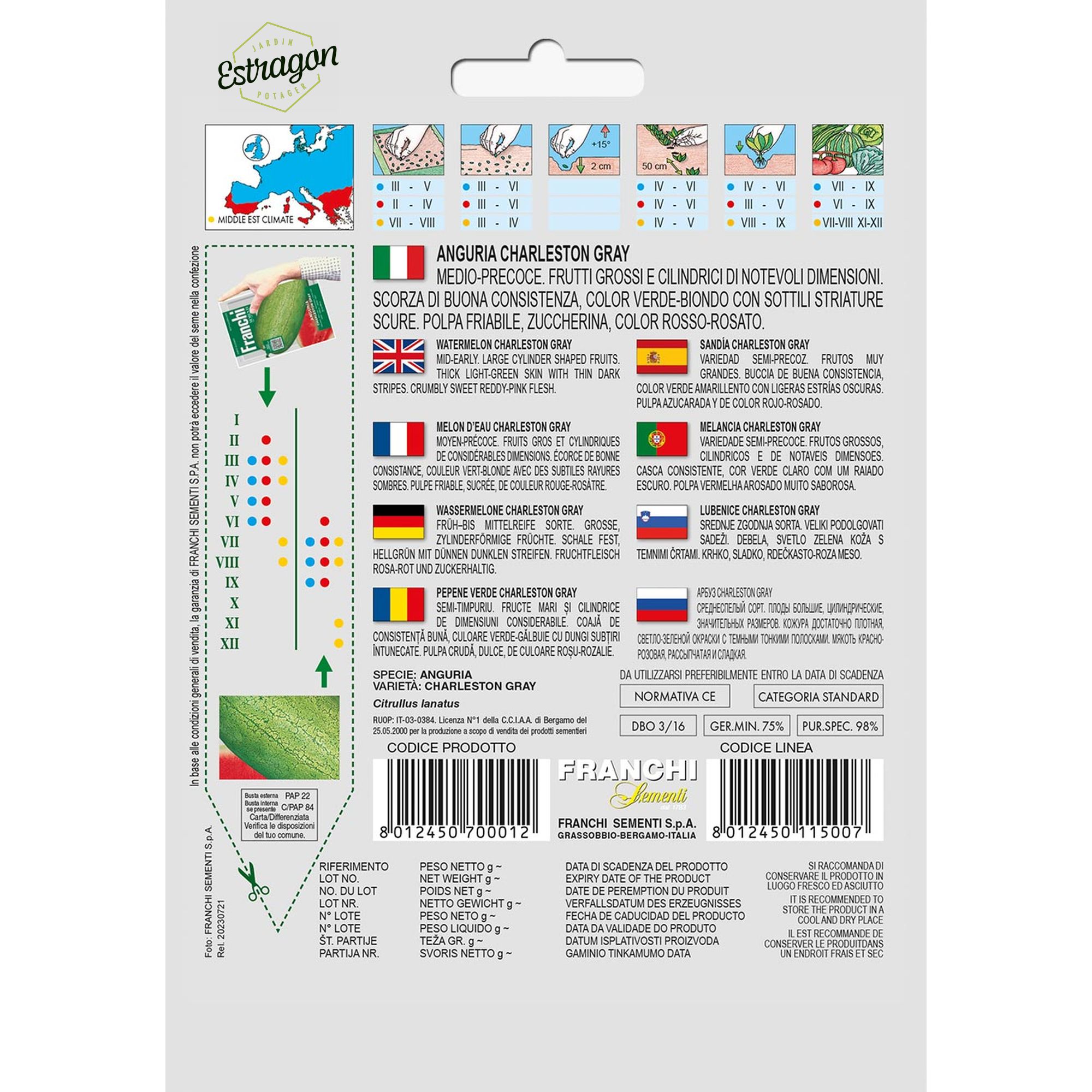 8012450700012 - DBO3-16 - Graines - Pasteque - Anguria Charleston Gray - 5 gr - Franchi -V