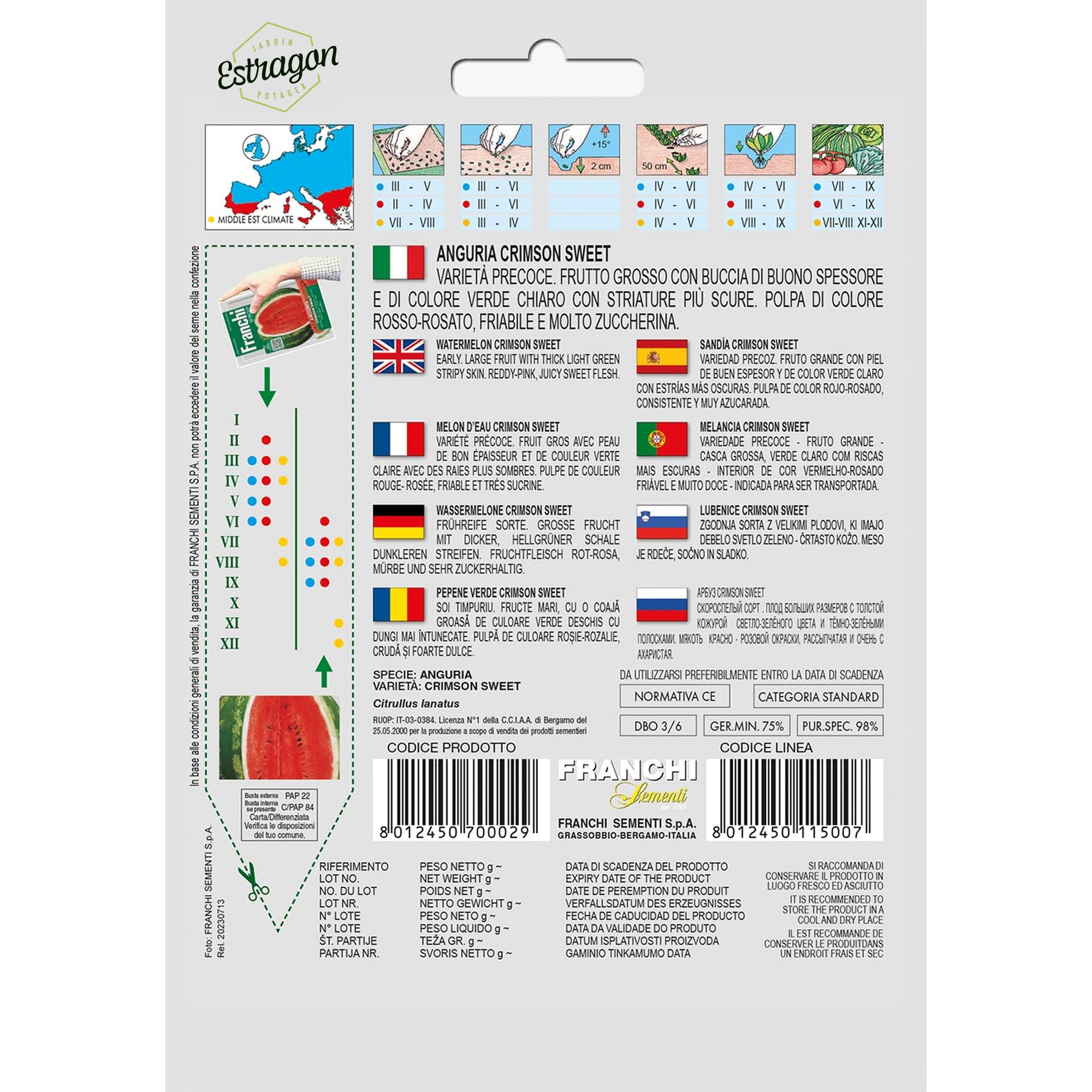 8012450700029 - DBO3-6 - Graines - Pasteque douce pourpre - Anguria crimson sweet - 5 gr - Franchi -V