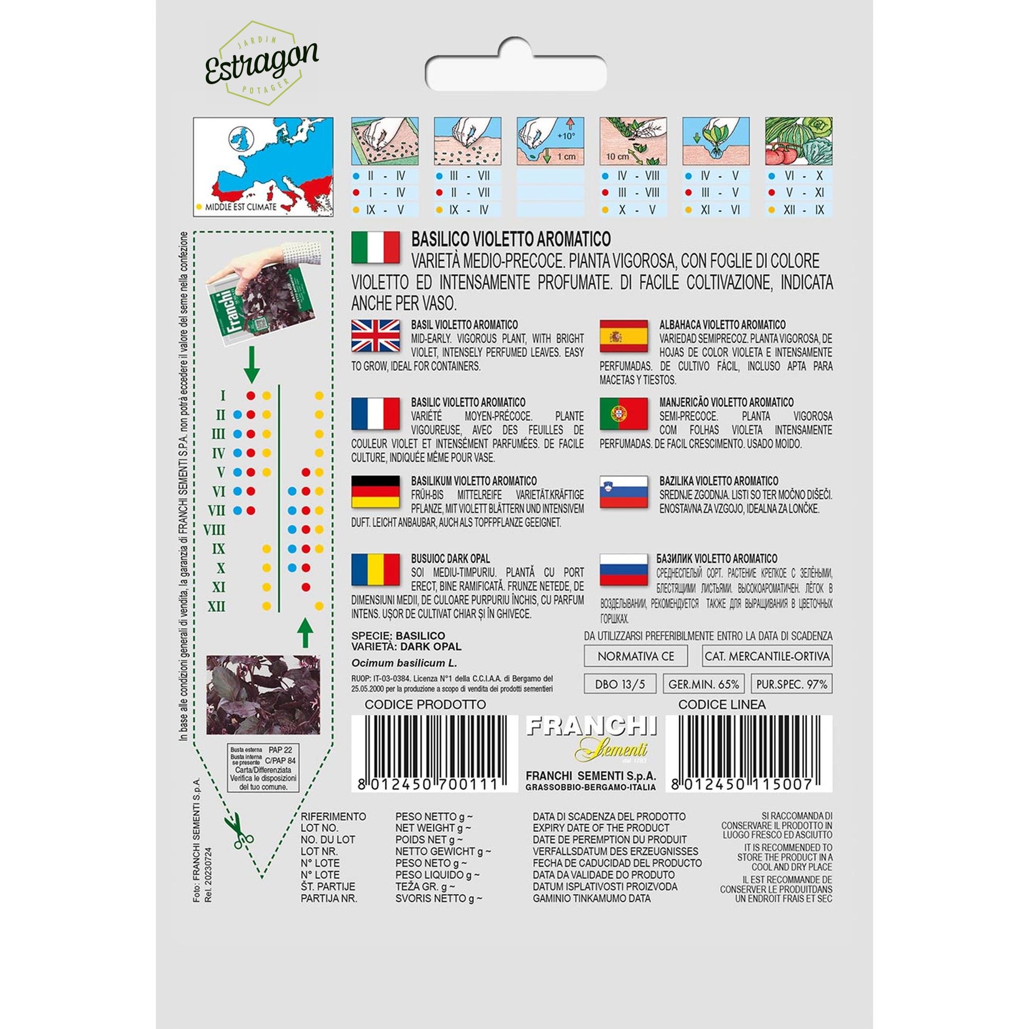 8012450700111 - DBO13-5 - Graines - Basilic violet aromatique - Basilico violetto aromatico - 2 gr - Franchi -V
