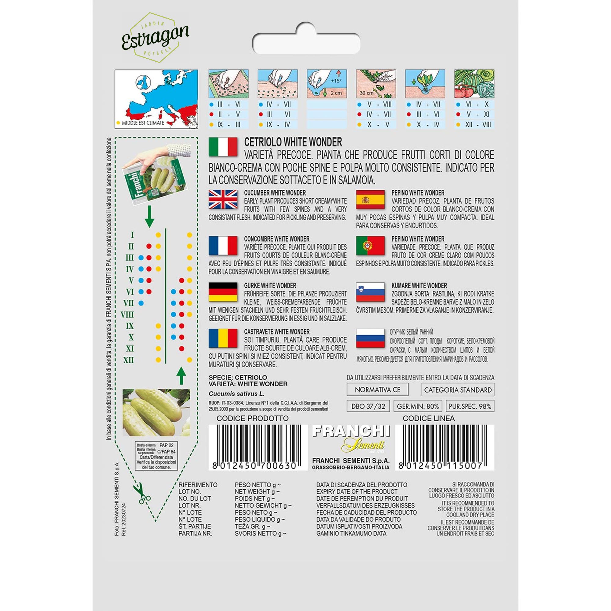 8012450700630 - DBO37-32 - Graines - Concombre - Cetriolo White Wonder - 5 gr - Franchi -V