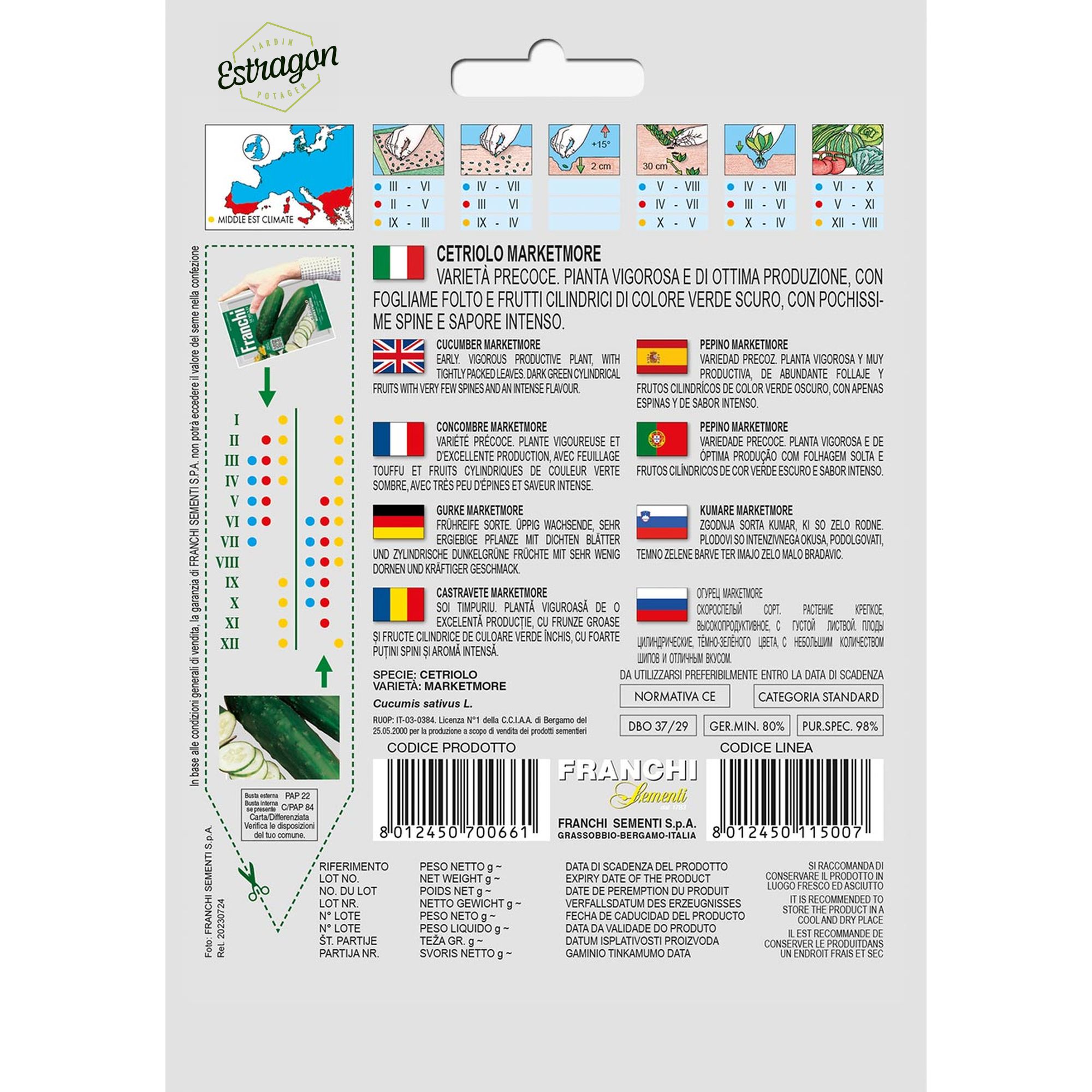 8012450700661 - DBO37-29 - Graines - Concombre marketmore - Cetriolo marketmore - 5 gr - Franchi -V