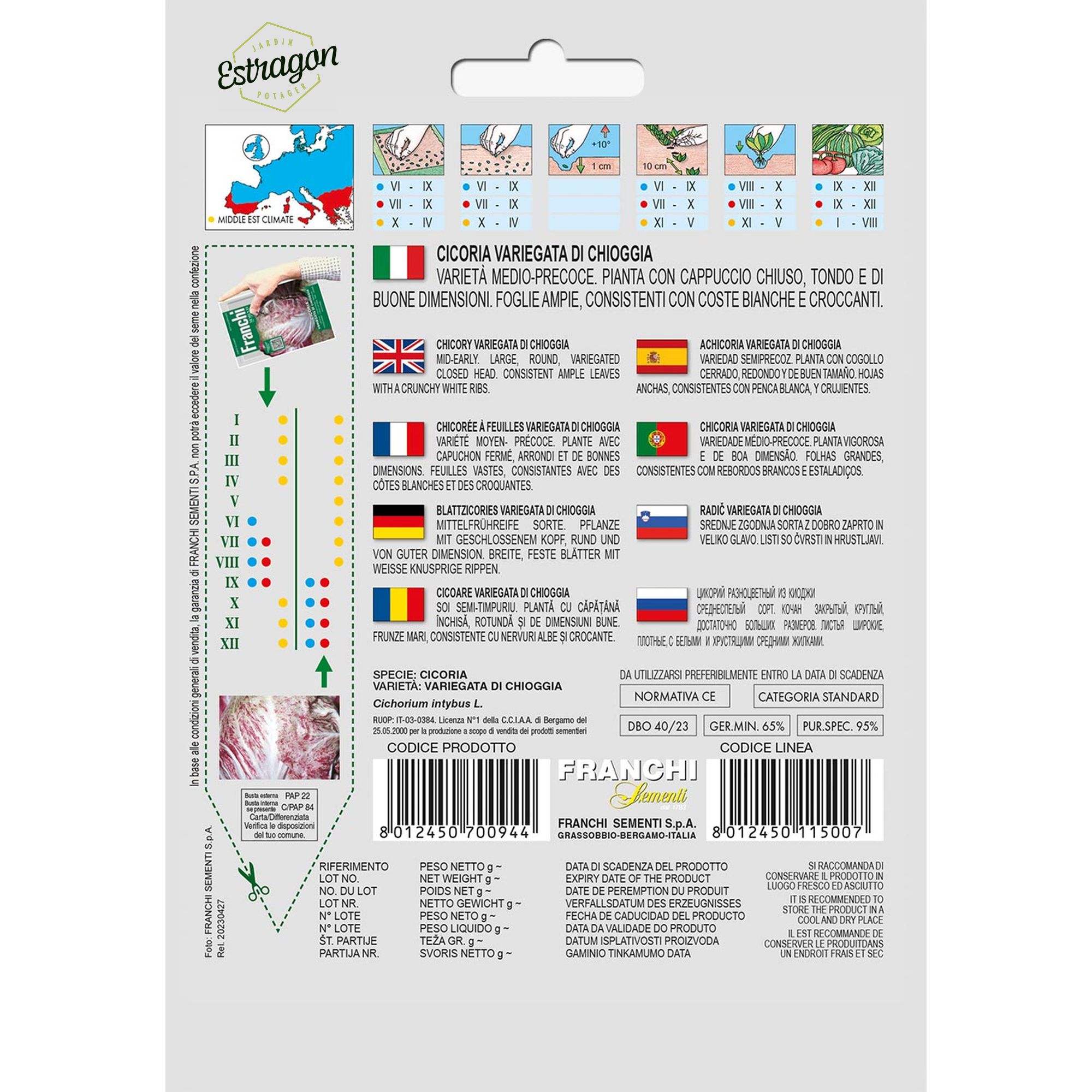 8012450700944 - DBO40-23 - Graines - Chicoree a feuilles - Cicoria Variegata di Chioggia - 12 gr - Franchi -V