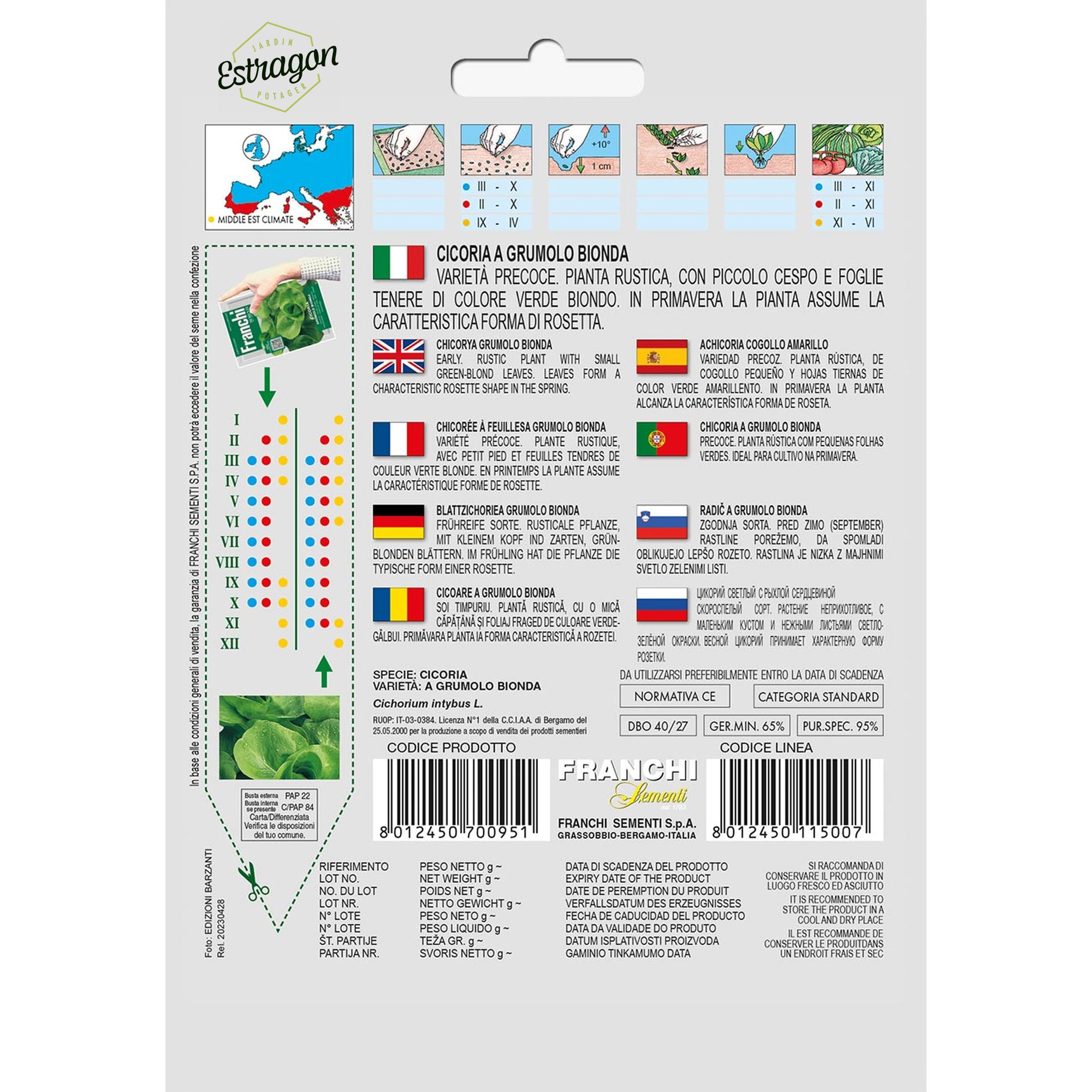 8012450700951 - DBO40-27 - Graines - Chicoree a feuilles - Cicoria grumolo bionda - 12 gr - Franchi -V