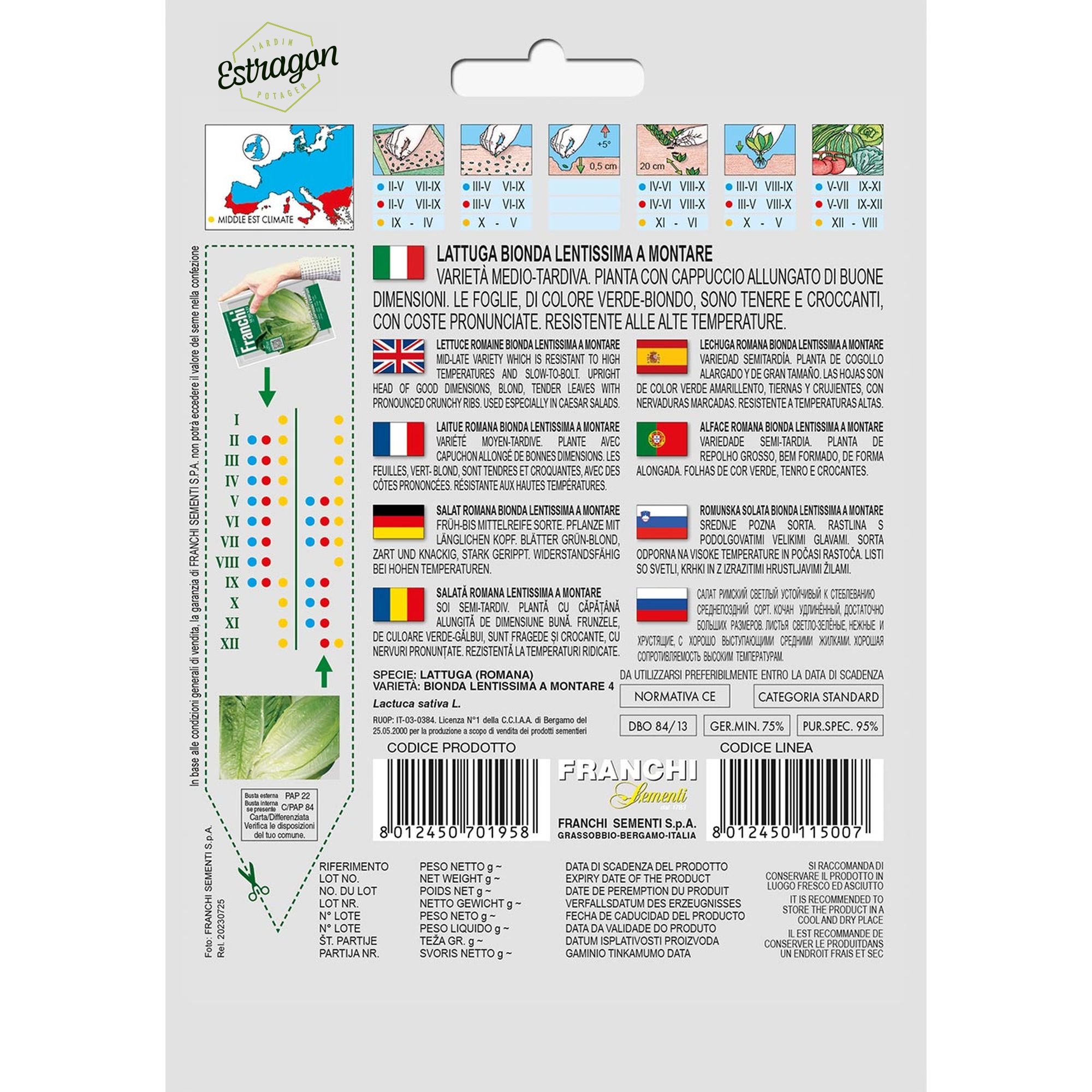 8012450701958 - DBO84-13 - Graines - Laitue - Lattuga Romana Bionda Lentissima a Montare - 7 gr - Franchi -V