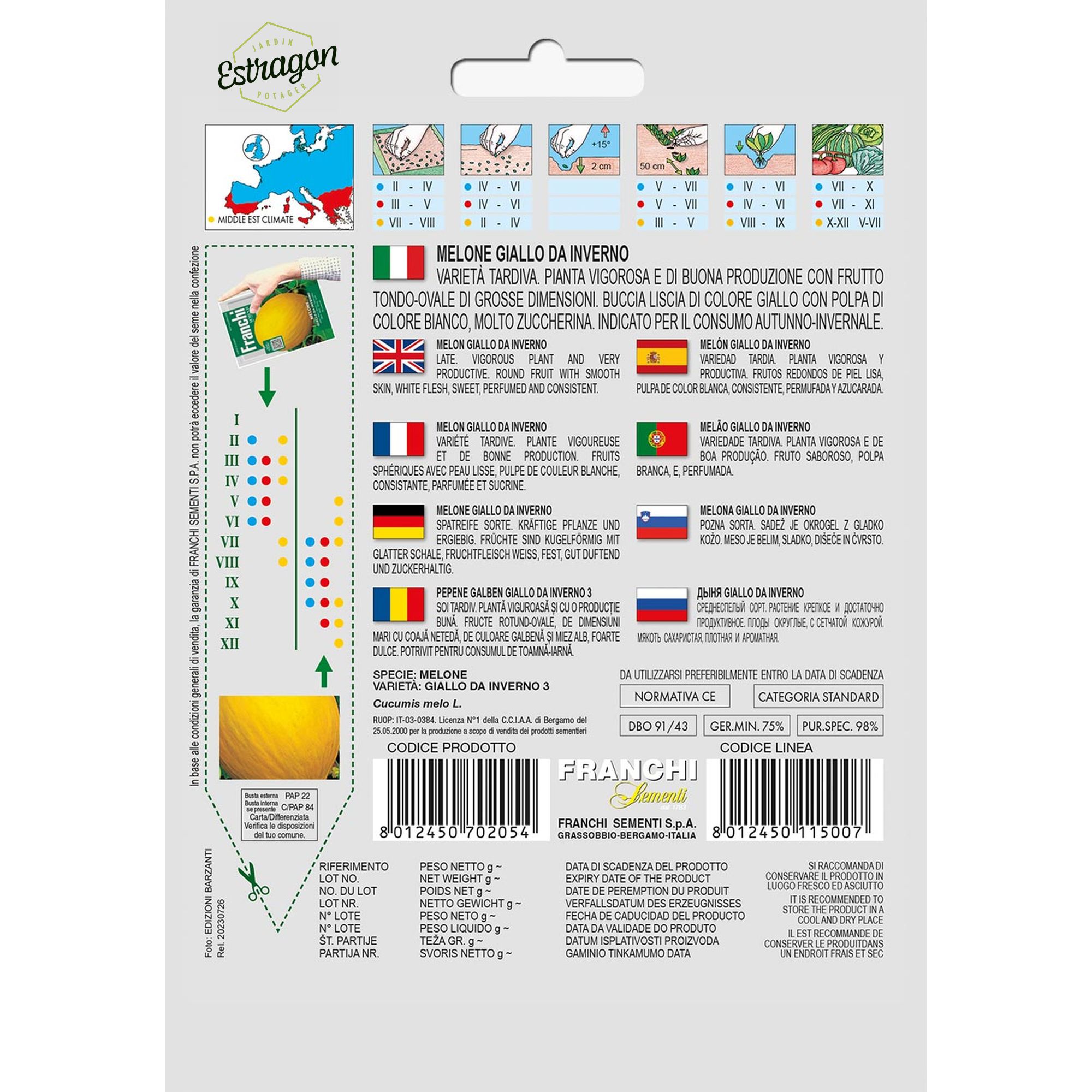 8012450702054 - DBO91-43 - Graines - Melon jaune d hiver - Melone Giallo da inverno - 5 gr - Franchi -V