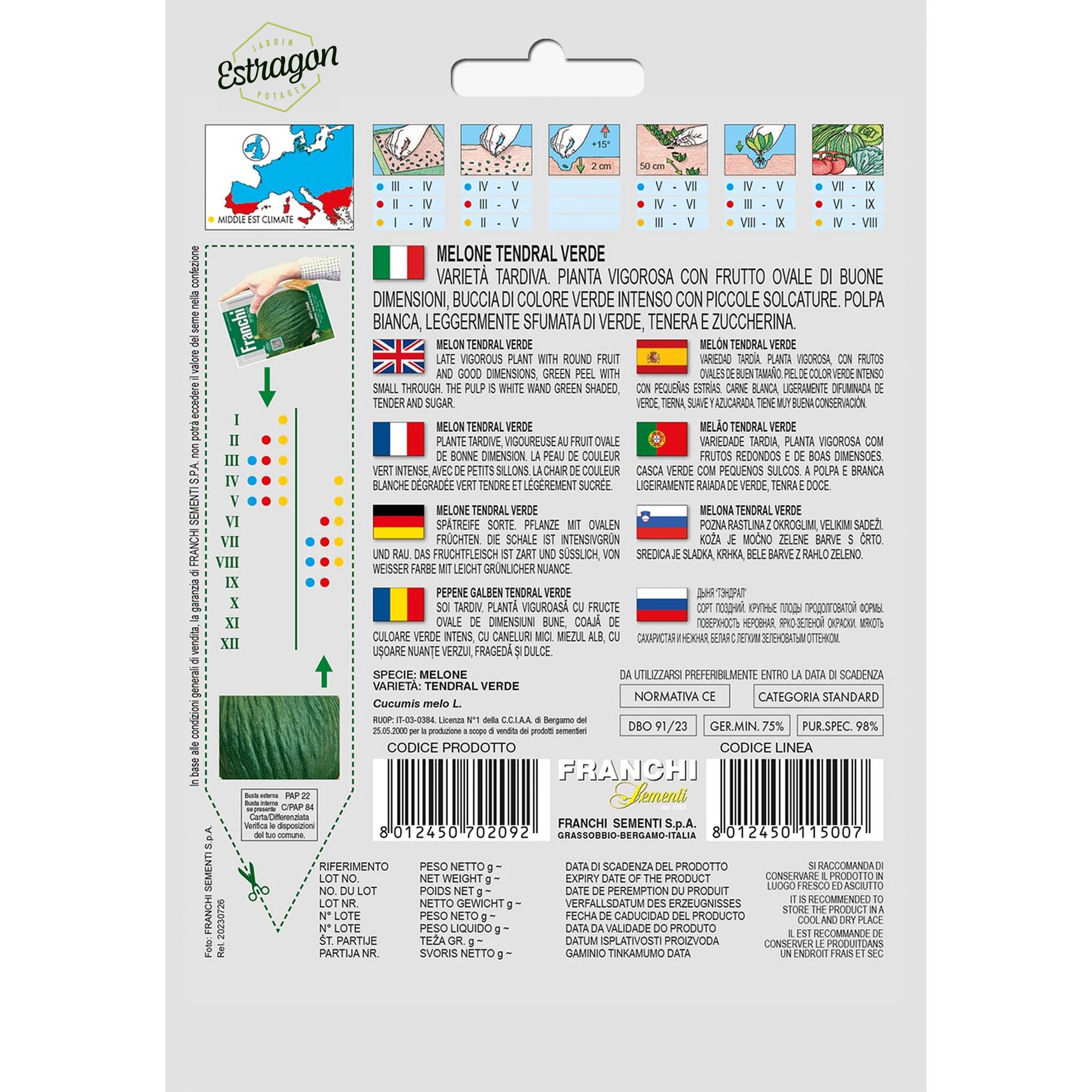 8012450702092 - DBO91-23 - Graines - Melon tendre Valenciano - Melone tendral Valenciano - 5 gr - Franchi -V