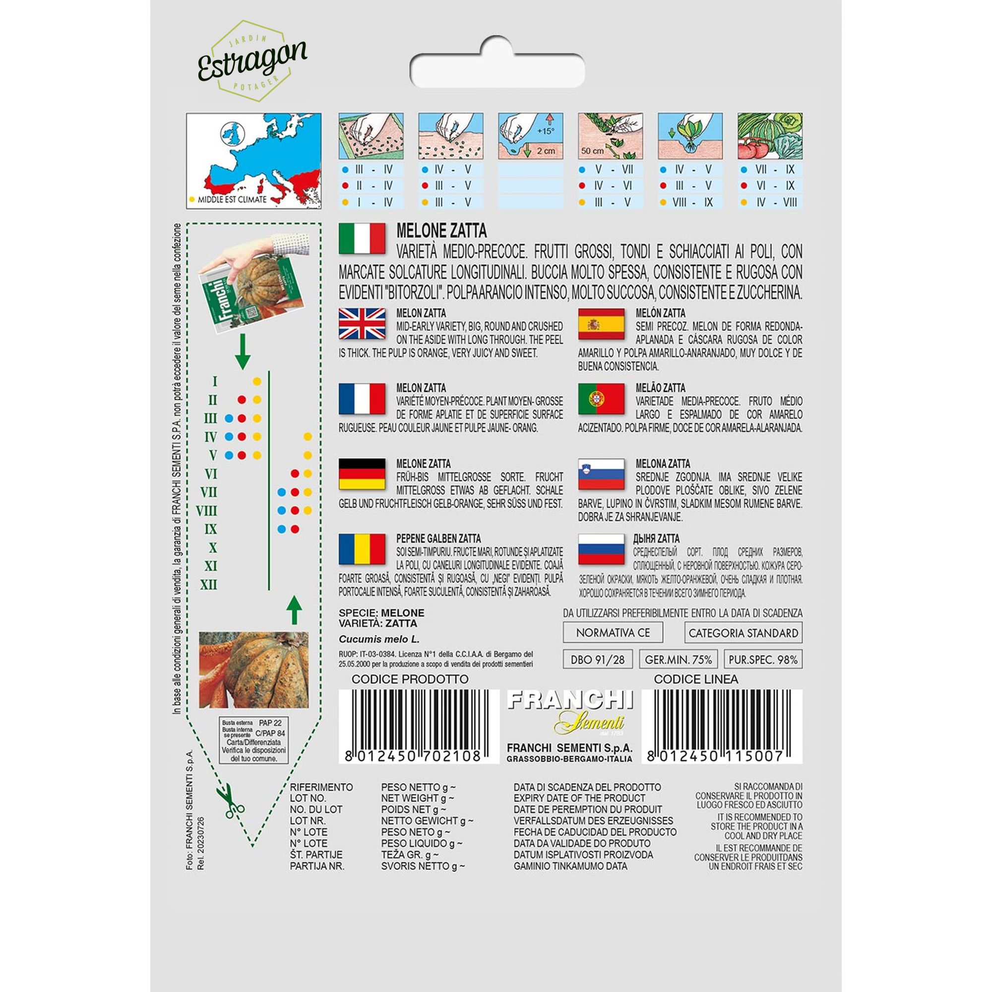 8012450702108 - DBO91-28 - Graines - Melon Zatta - Melone Zatta - 2,5 gr - Franchi -V