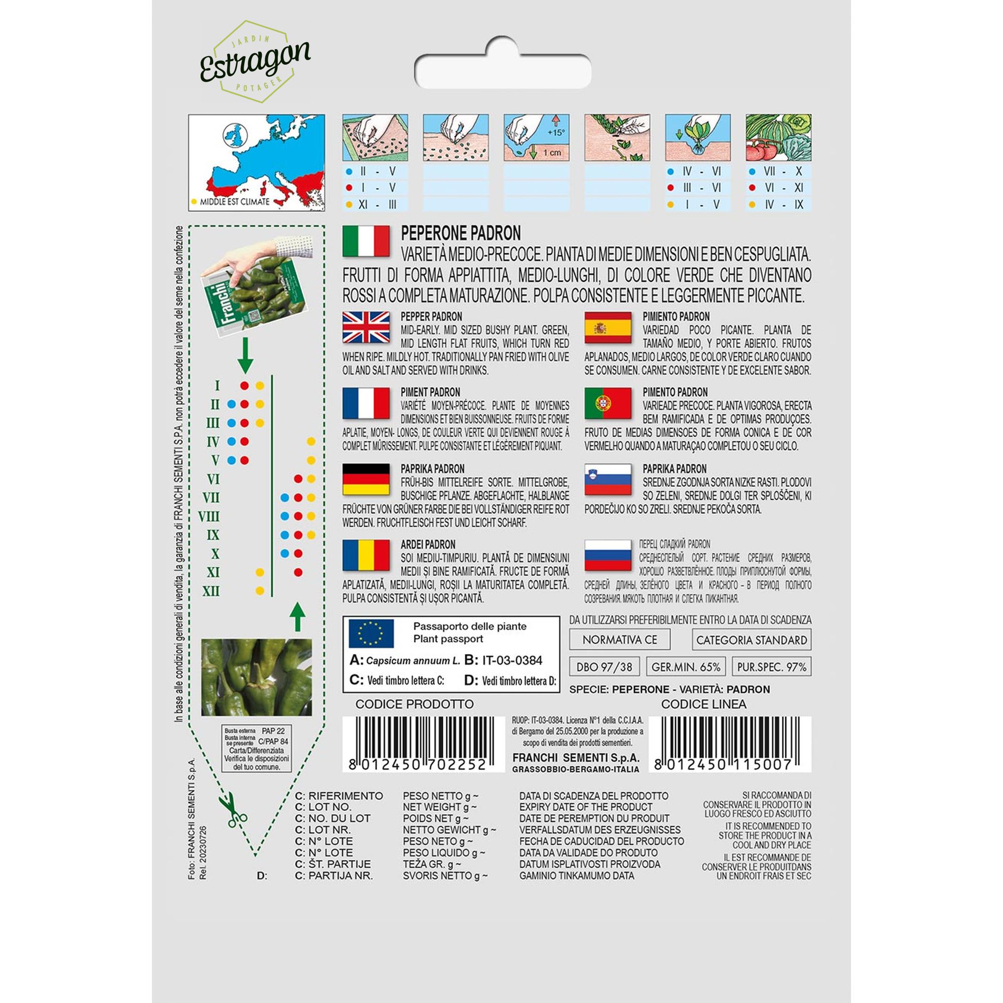 8012450702252 - DBO97-38 - Graines - Piment - Peperone Padron - 1,5 gr - Franchi -V
