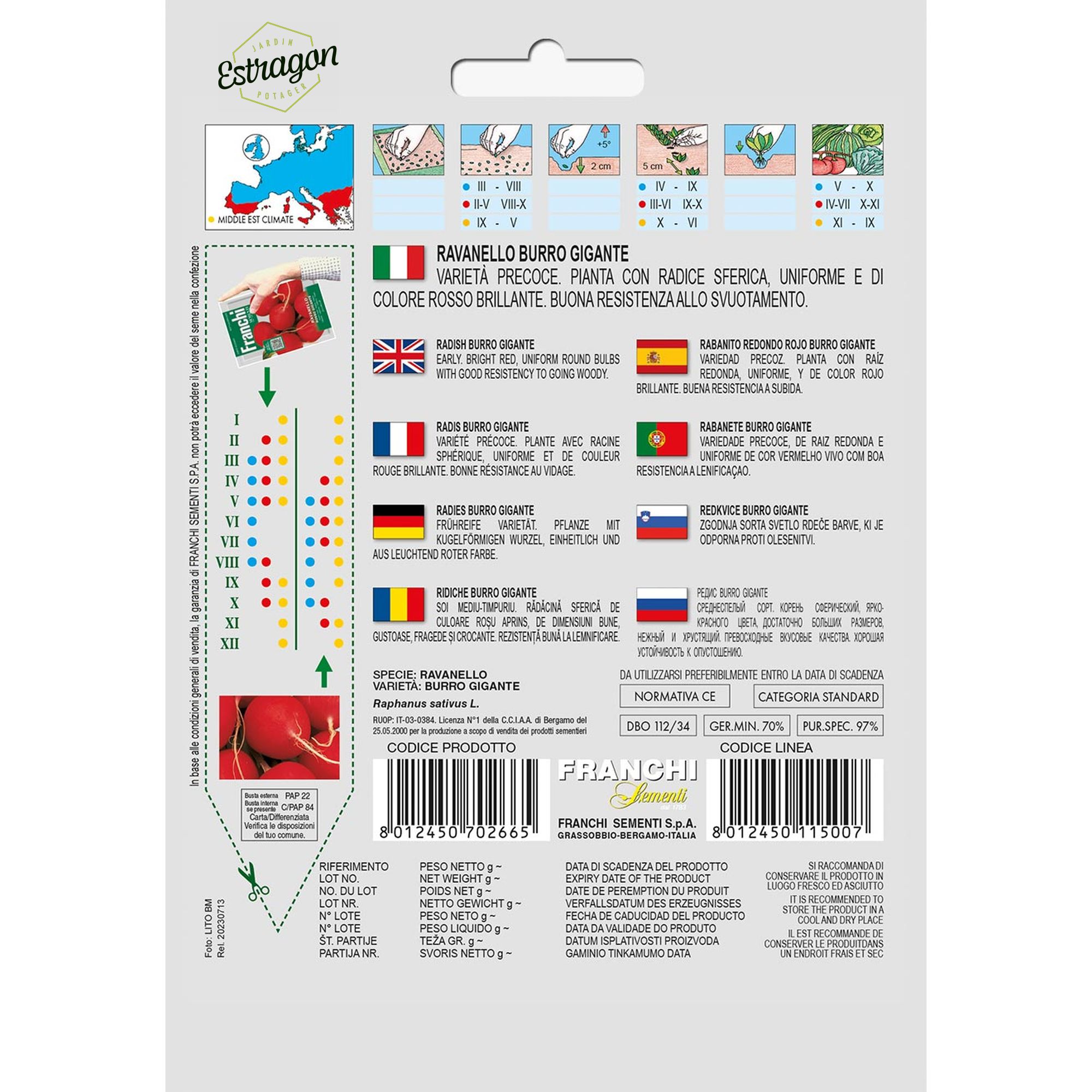 8012450702665 - DBO112-34 - Graines - Radis geant rouge - Ravanello rosso gigante - 15 gr - Franchi -V