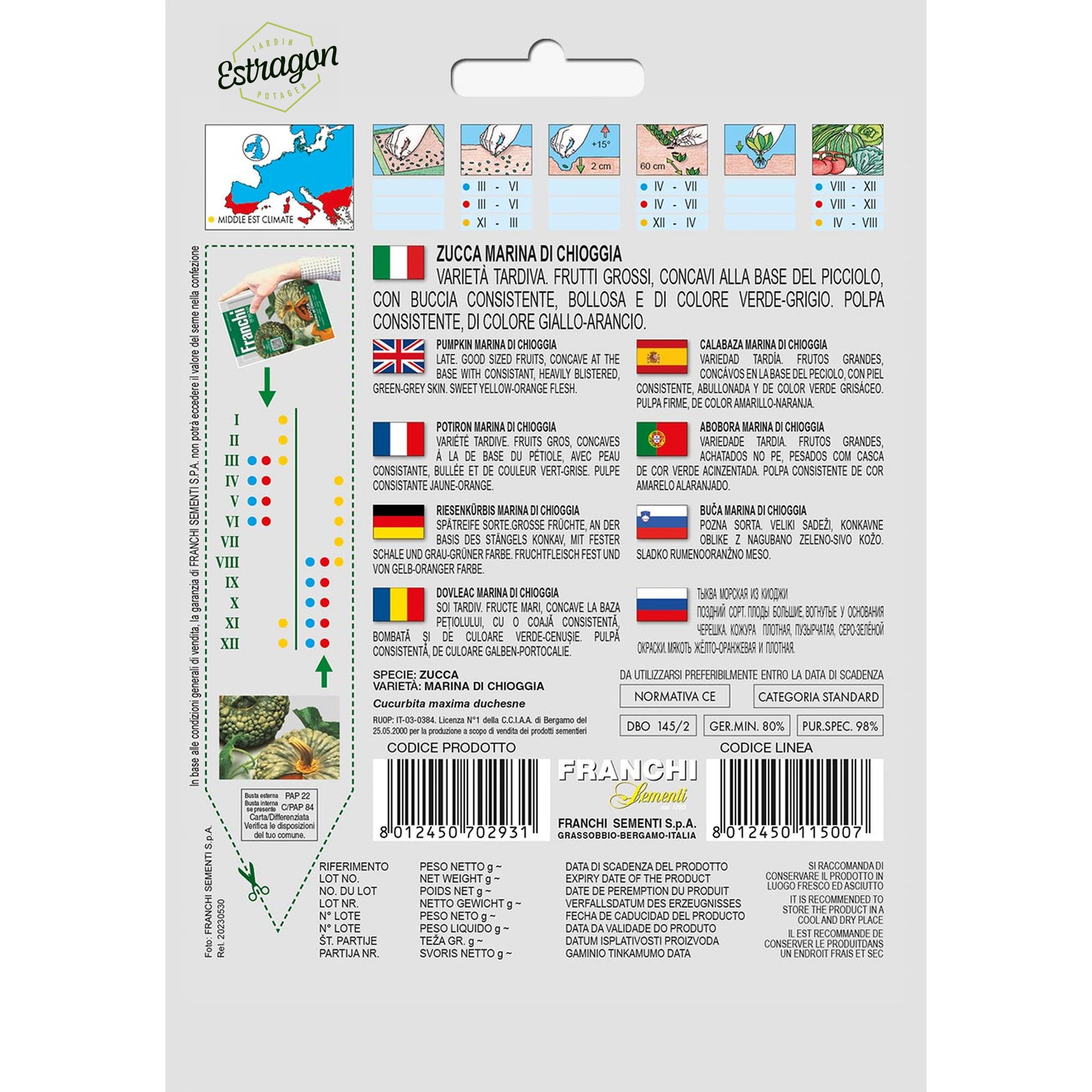 8012450702931 - DBO145-2 - Graines - Potiron Marina di Chioggia - Zucca Marina di Chioggia - 4 gr - Franchi -V