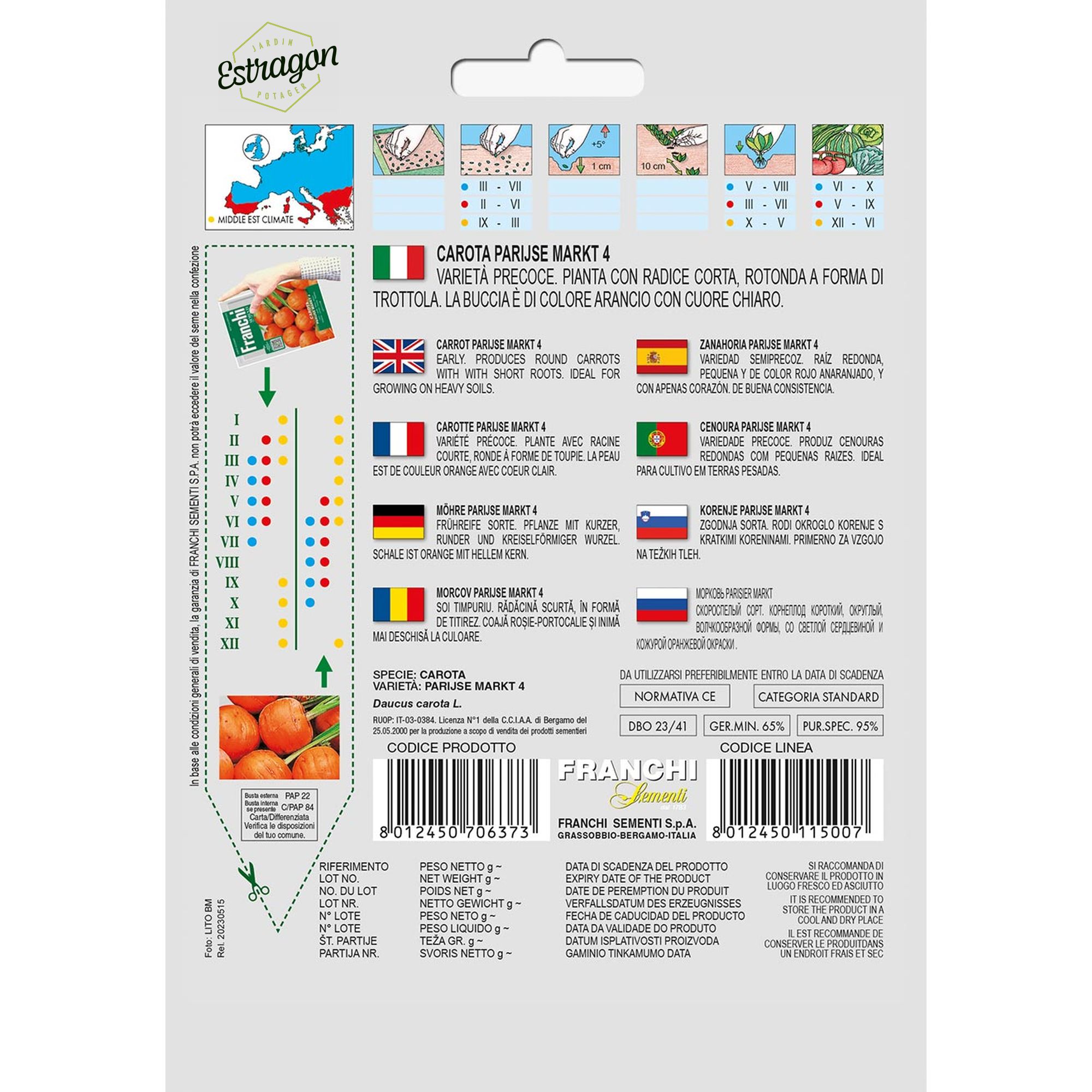 8012450706373 - DBO23-41 - Graines - Carotte - Carota Pariser Markt 4 - 5 gr - Franchi -V