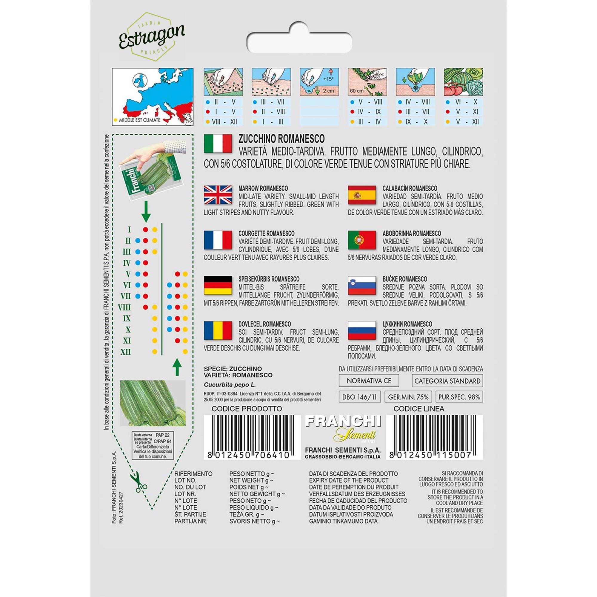 8012450706410 - DBO146-11 - Graines - Courgette romaine - Zucchino romanesco - 8 gr - Franchi -V