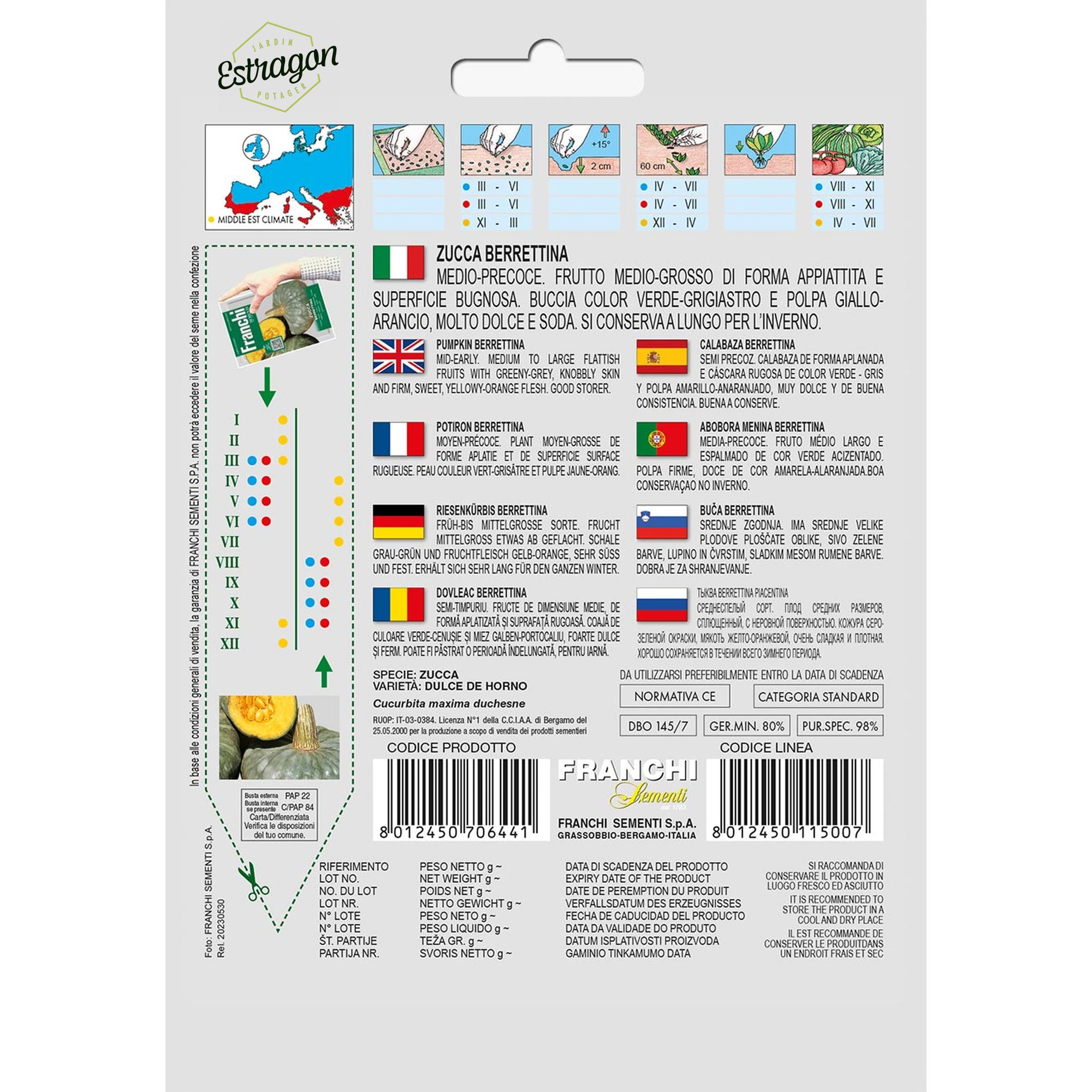 8012450706441 - DBO145-7 - Graines - Potiron Berrettina Piacentina - Zucca Berrettina Piacentina - 4 gr - Franchi -V