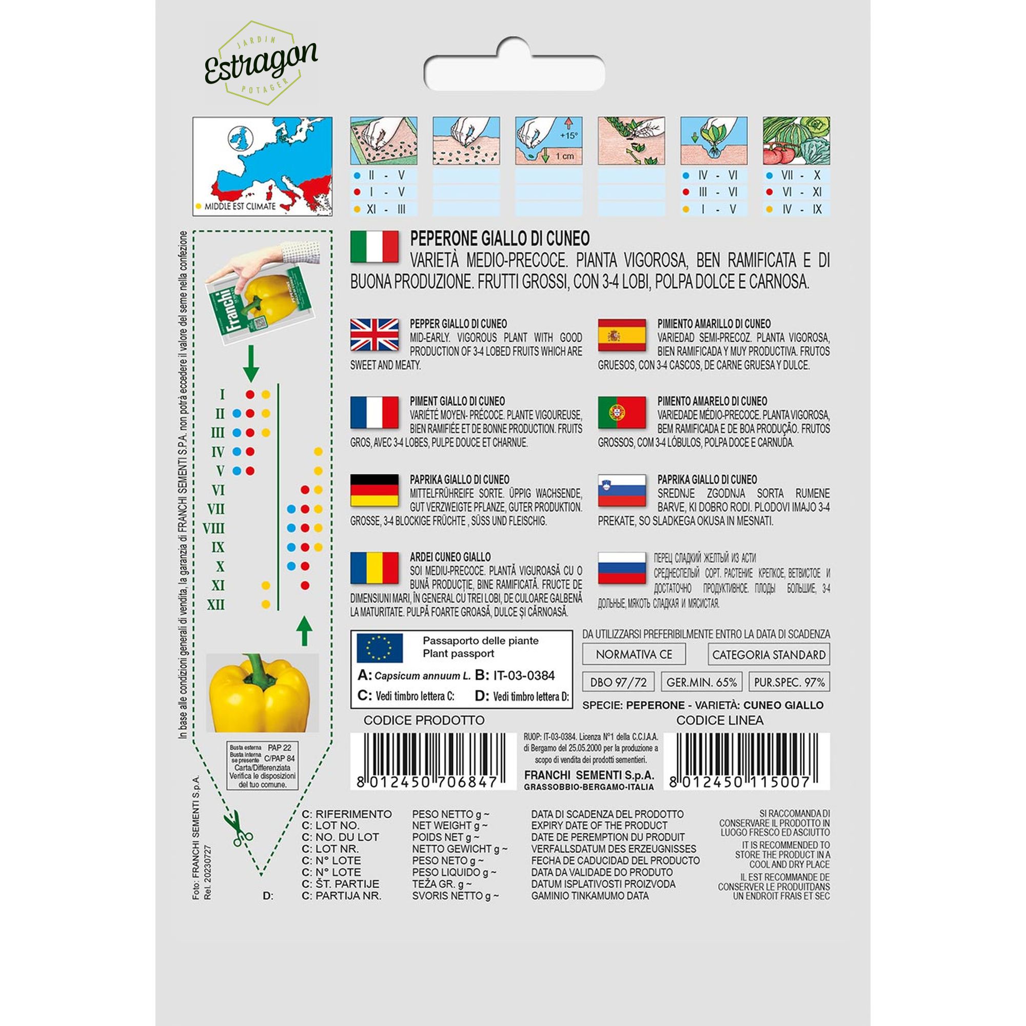 8012450706847 - DBO97-72 - Graines - Poivron jaune de Cuneo - Peperone giallo di Cuneo - 1,5 gr - Franchi -V