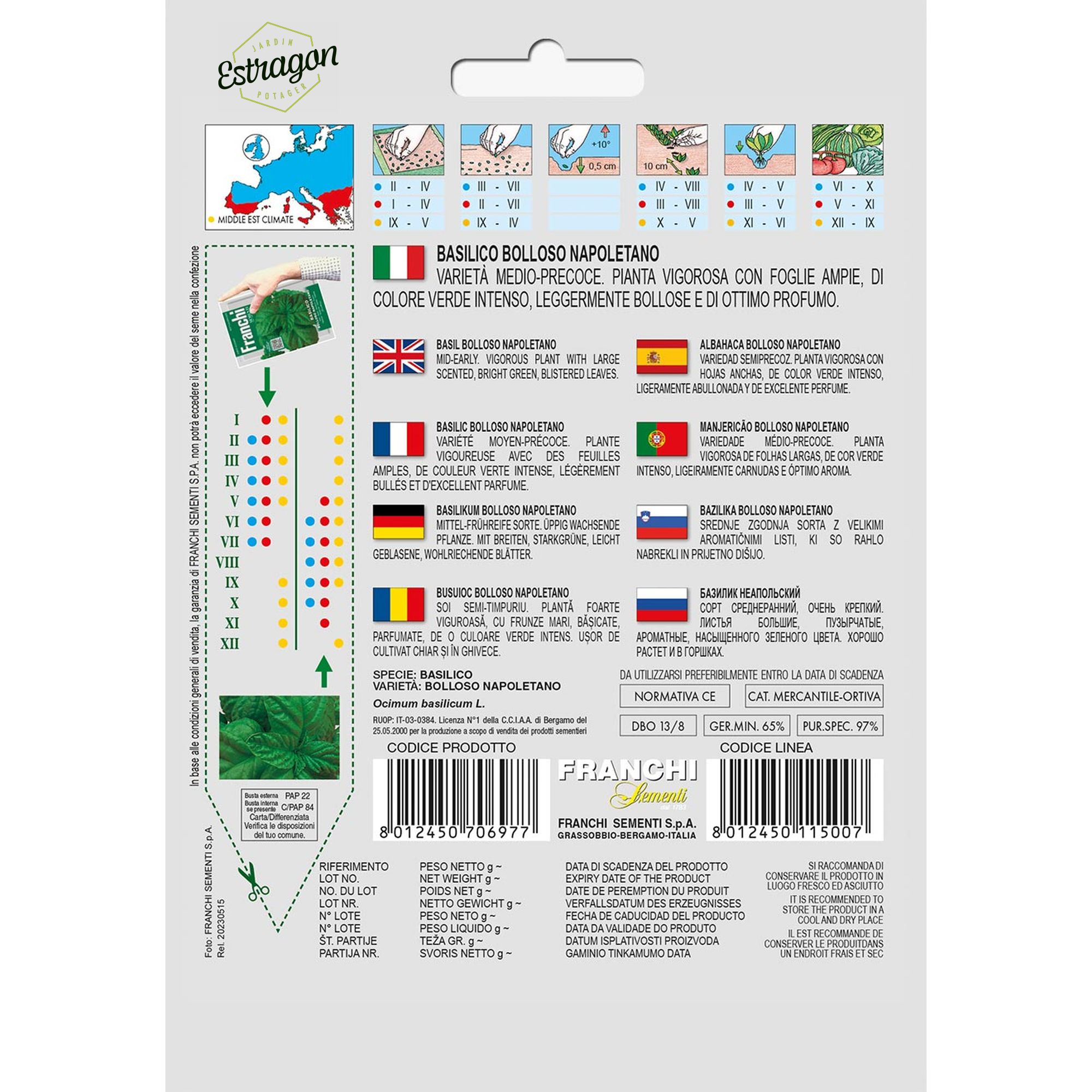 8012450706977 - DBO13-8 - Graines - Basilic bulleux napolitain - Basilico bolloso napoletano - 5 gr - Franchi -V