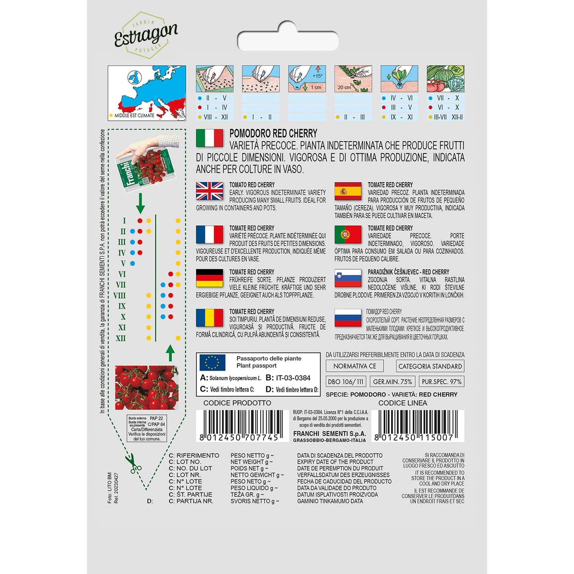 8012450707745 - DBO106-111 - Graines - Tomate Cerise Rouge - Pomodoro Red Cherry - 1 gr - Franchi -V