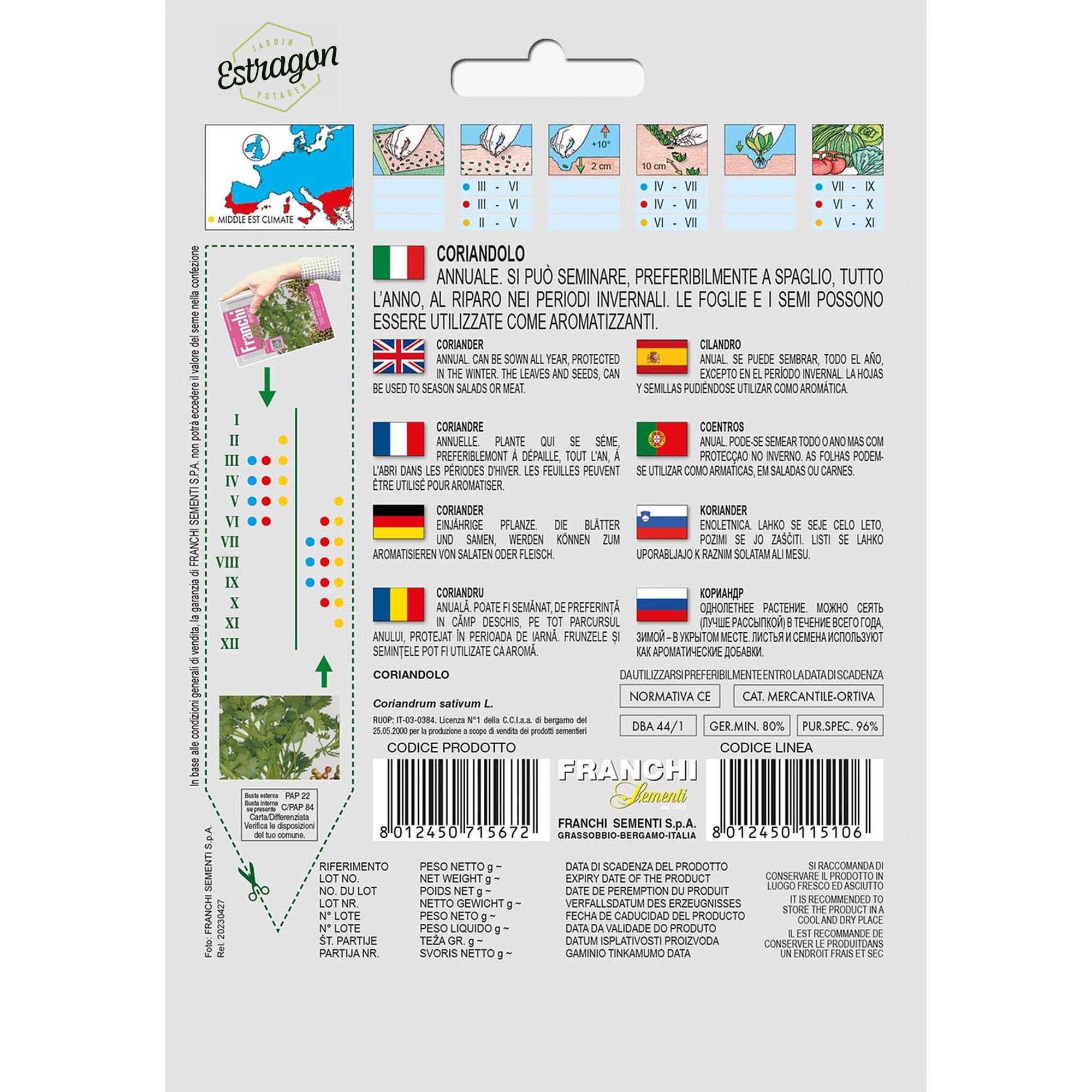 8012450715672 - DBA44-1 - Graines - Coriandre - Coriandolo - 6 gr - Franchi -V