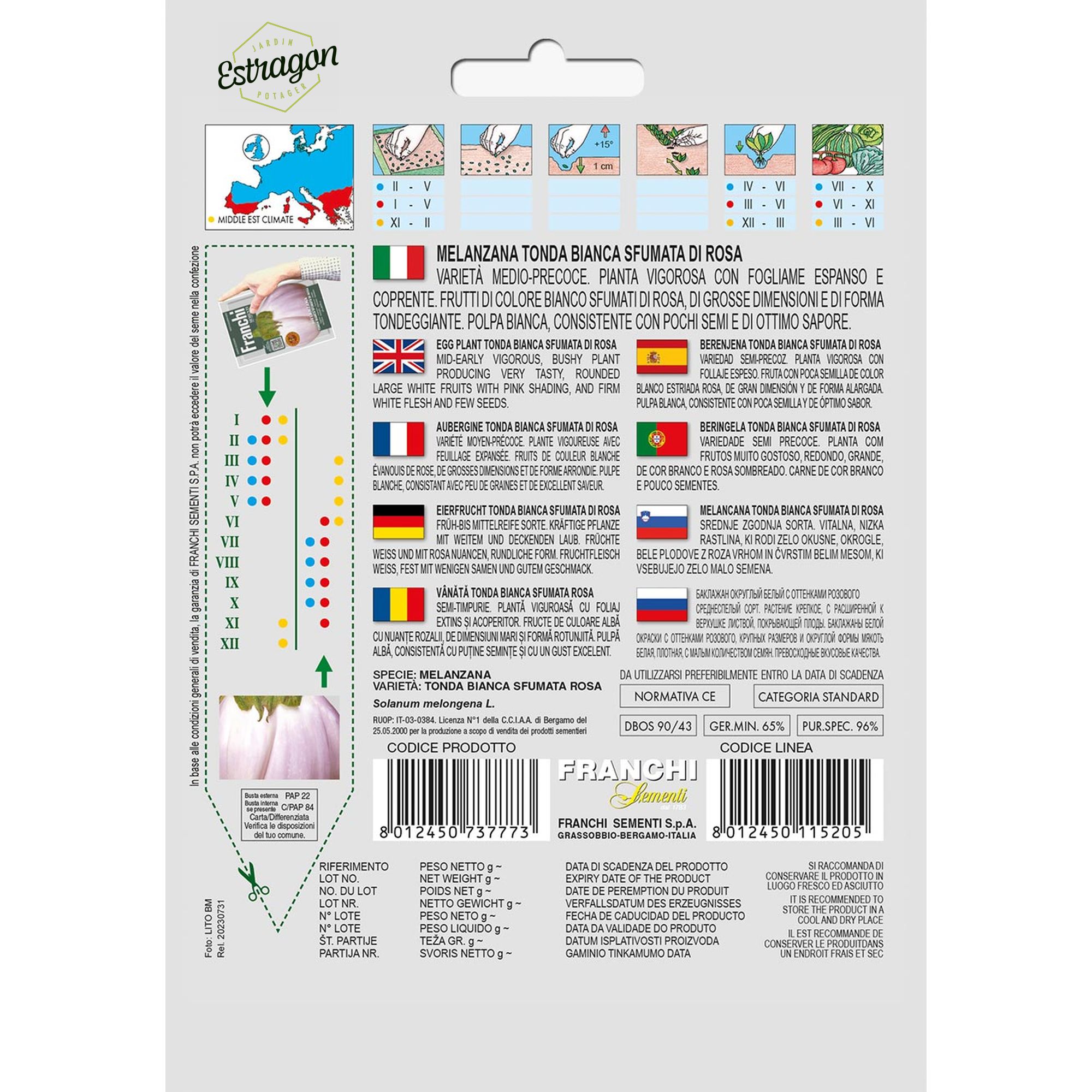 8012450737773 - DBOS90-43 - Graines - Aubergine - Melanzana Tonda Bianca Sfumata Di Rosa - 3 gr - Franchi -V